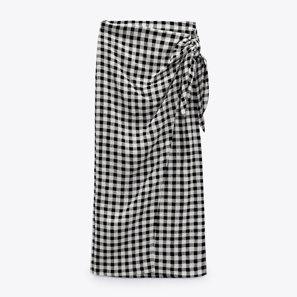 ZARA Gingham Linen Blend Skirt - Picture 9 of 12